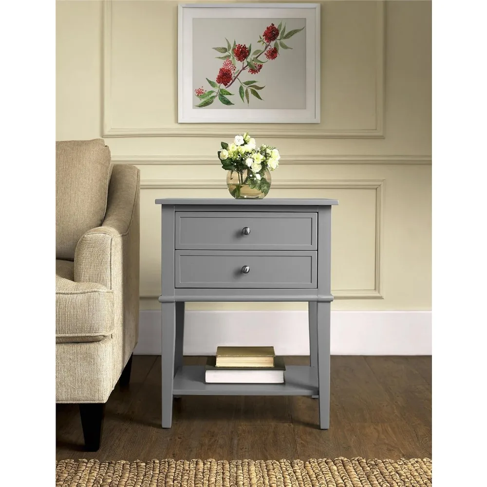 

Franklin Accent Table With 2 Drawers Bedside Tables for the Bedroom Furniture Grey Nightstands Home Mobile