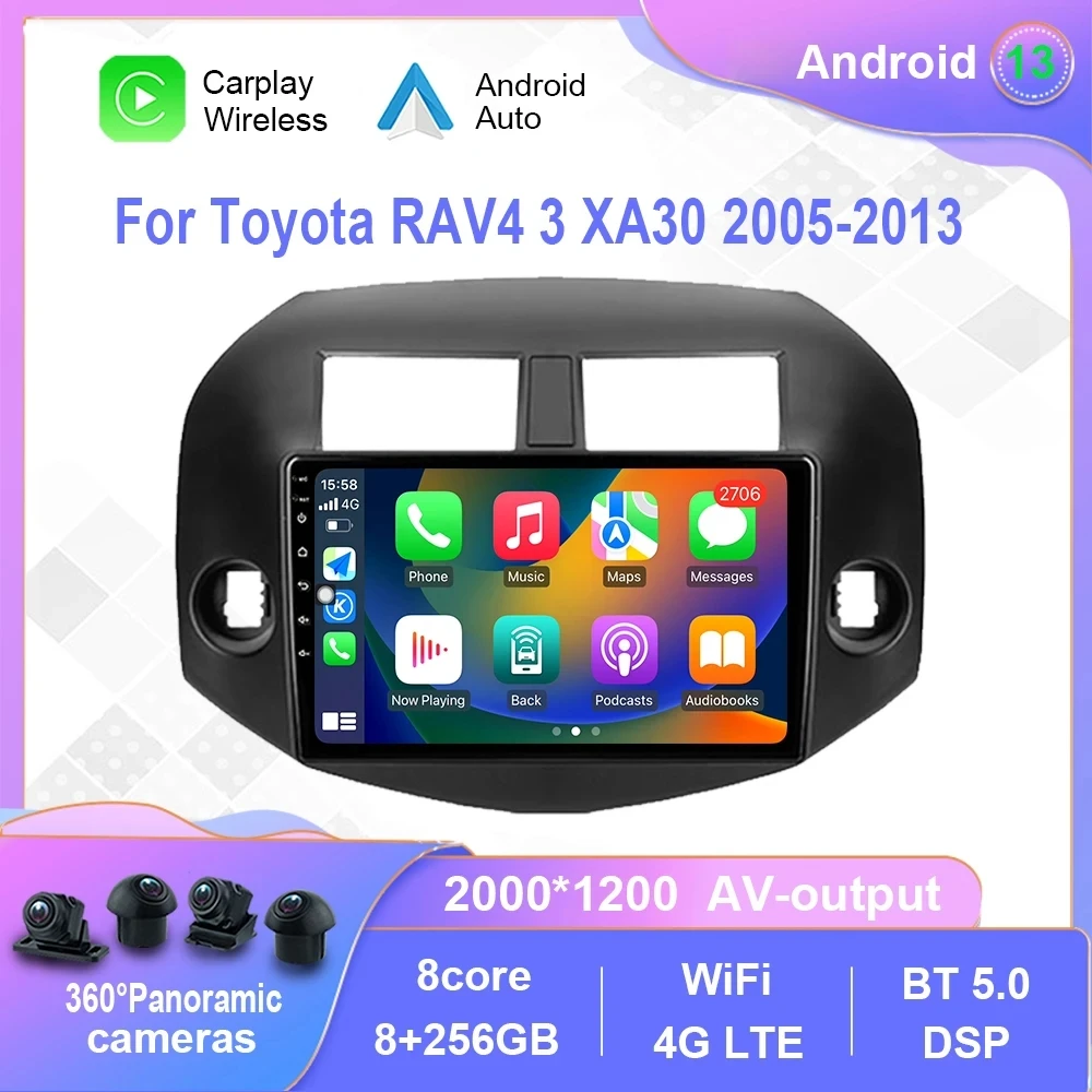 

Магнитола на Android 13 для Toyota RAV4 3 XA30 2005 - 2013 автомобильный мультимедийный плеер Carplay сенсорный экран GPS-навигация