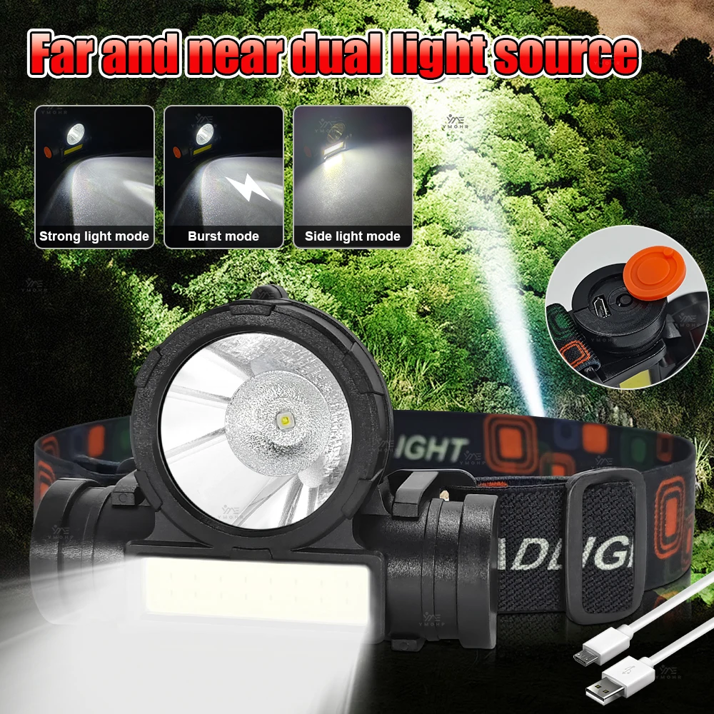 2000M SOS Super Power Headlamp USB Rechargeable LED Head Flashlight For Camping Red Flashing Safety Emergency Light Rechargeable