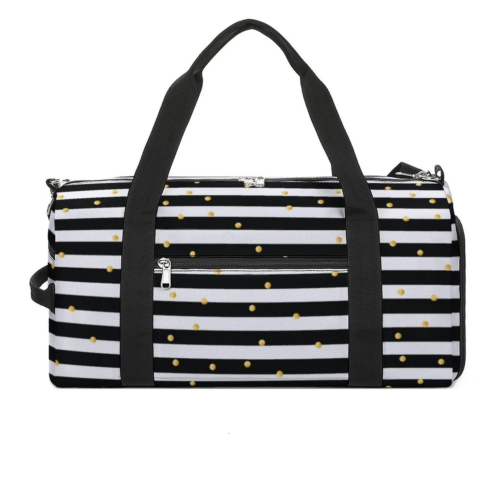 

Gold Dots And Stripes Gym Bag Modern Art Print Outdoor Sports Bags with Shoes Luggage Handbag Vintage Fitness Bag For Couple