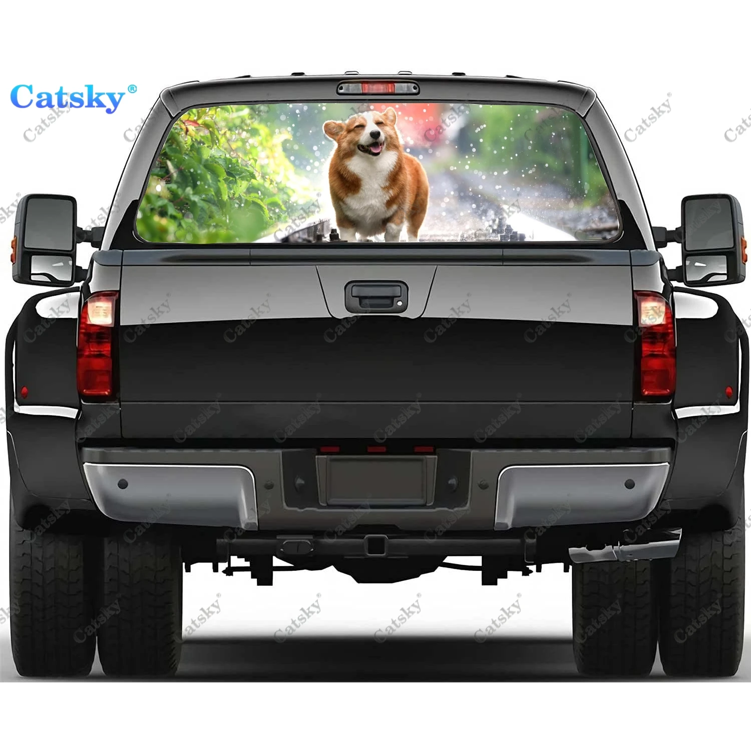 

Cute Welsh Corgi Rear Window Stickers Windshield Decal Steed Truck Rear Window Decal Universal Tint Perforated Vinyl Graphic