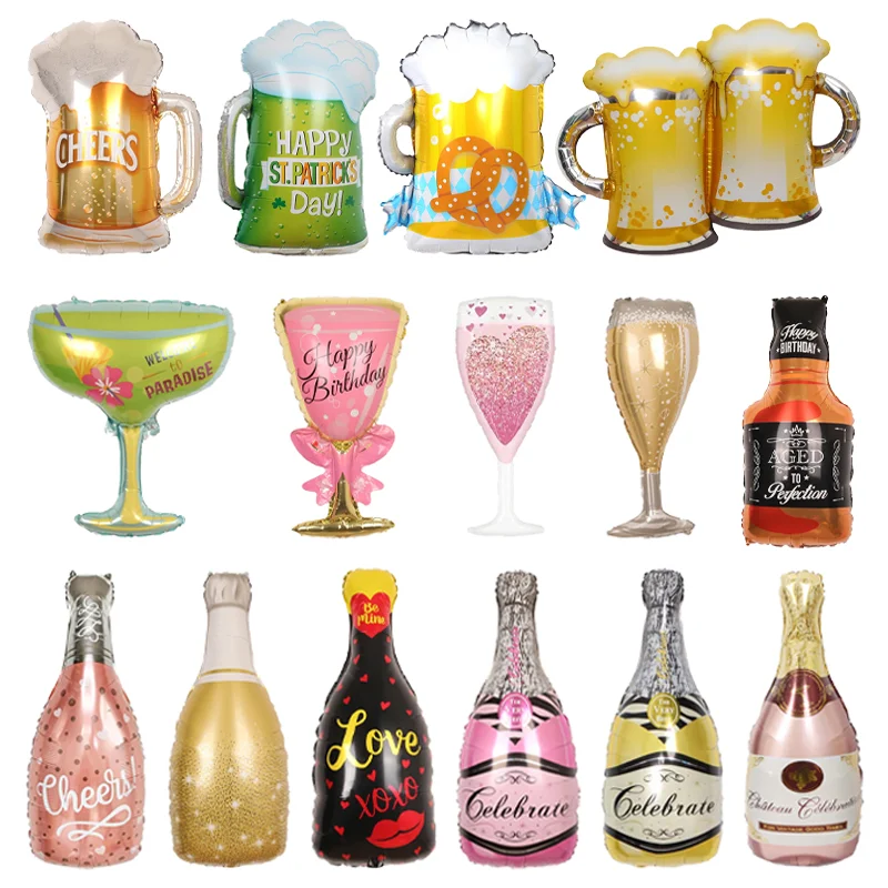 Aluminum Foil Balloon Wine Bottle Wine Goblet Aluminium Foil Balloons Beer Whisky Champagne Bar Banquet Family Gathering Birthday Party Decoration