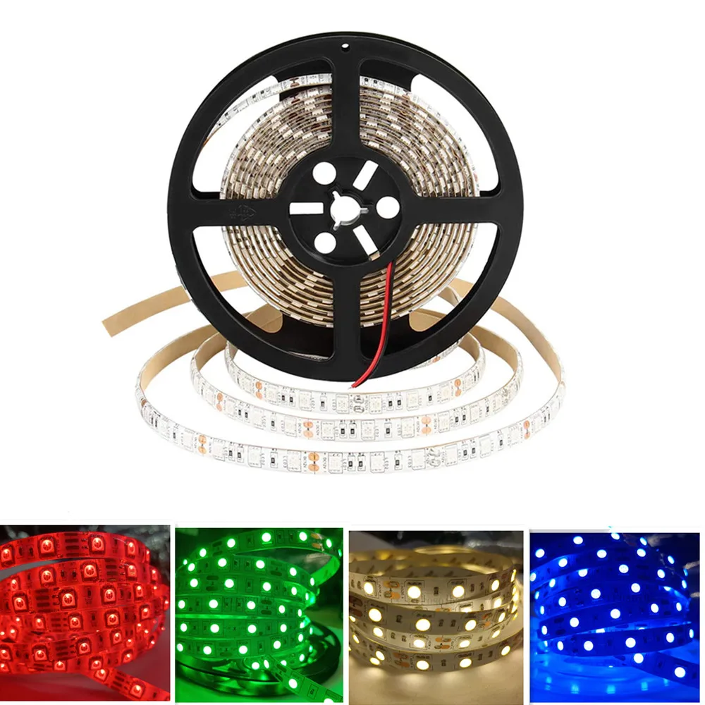 LED 스트립 5050 DC 12V 24V RGB 따뜻한 흰색 5 미터 방수 유연한 빛 스트라이프 60LED/MLed 테이프 Luces 램프 리본 Tv 백라이트