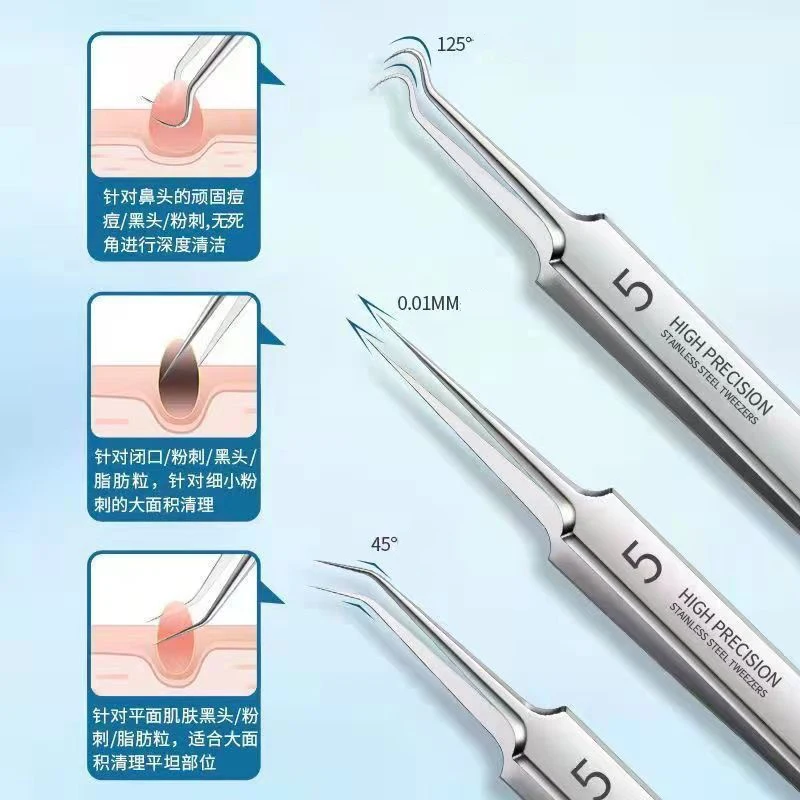 German Ultra-fine No. 5 Cell Pimples Blackhead Clip Tweezers Beauty Salon Special Scraping & Closing Artifact Acne Needle Tool 4