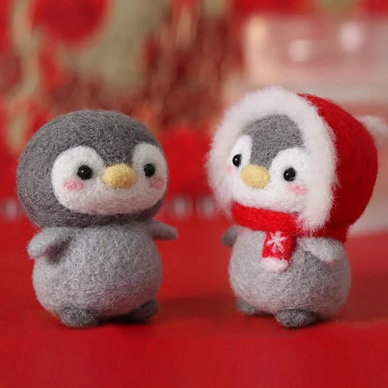 No Finish Wool Needle Felt Cute Penguin Cartoon Toy Doll Wool Felting Kit Package For Handmade Beginner Material Kit