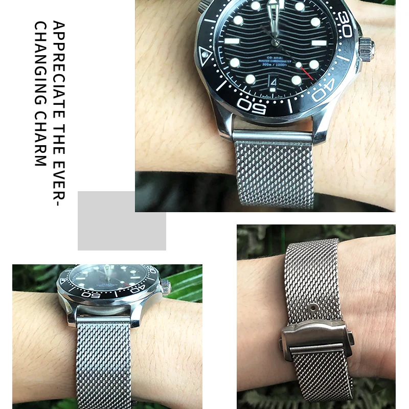 Stainless Steel Woven Watchband 20mm for Omega 007 No Time to Die