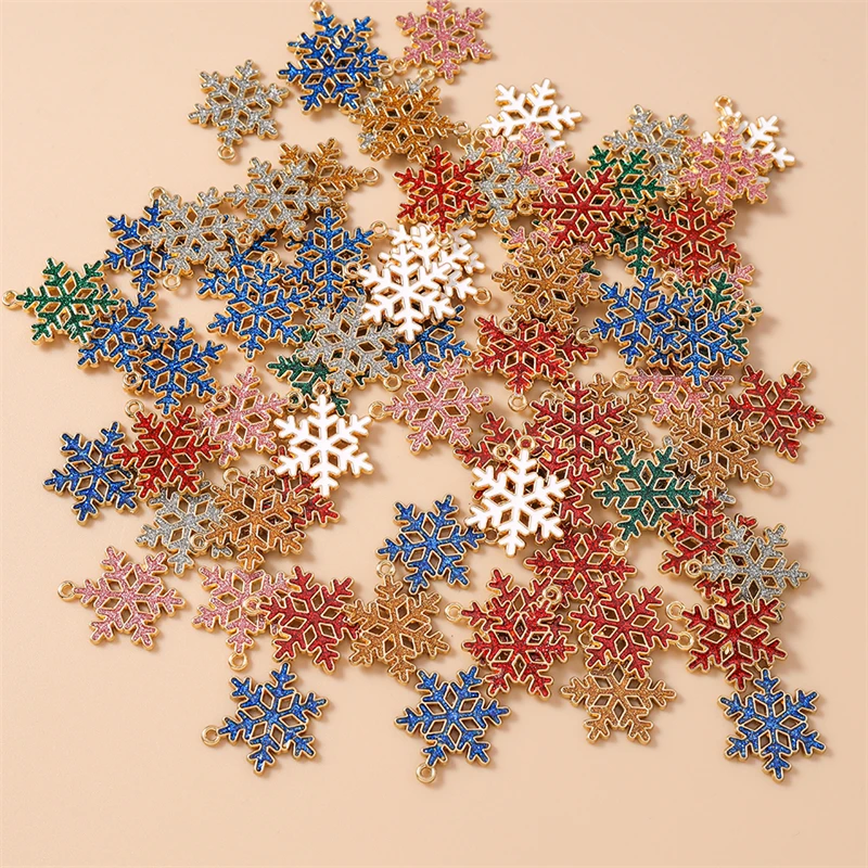 20 Stück 19 x 24 mm niedliche Emaille-Weihnachtsschneeflocken-Charms-Anhänger für Schmuckherstellung, Halsketten, Ohrringe, Armbänder, DIY-Bastelbedarf
