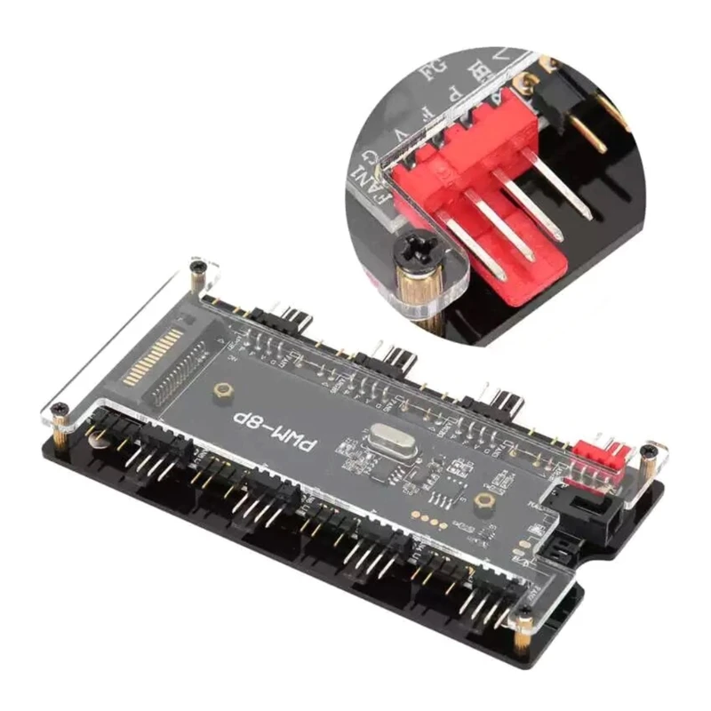 Gaming Case Accessory ARGB Fan Hub with 8 PWM Connectors and 8 ARGB Channels for Customs Lighting