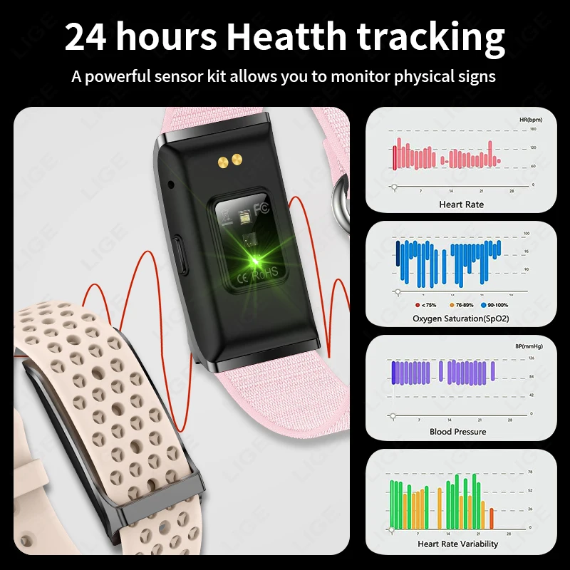 LIGE Call Reminder Smart Watch Women Fitness Activity Sleep Tracker Medical Without Touch Screen Display Men Smart Bracelet Band 2