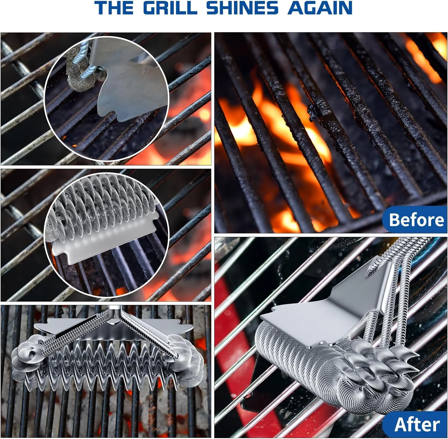 Stainless Steel Bristle-Free Grill Cleaning Brush with Extra Wide Scraper-Ideal BBQ Accessories Gift Safe for Grills barbecue cleaning tools grill brush