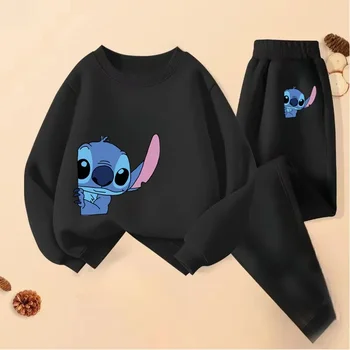 Sweatshirt Sets Spring Autumn Stitch Print Children Pullover and High Waist Pant 2pcs Suit Kids Thin Tracksuit