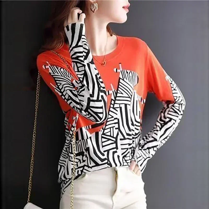 Zebra Print Color Splicing Knit Sweater Korean Style Harajuku Casual Top Round Neck Long Sleeve Cloth for Female Autumn Winter