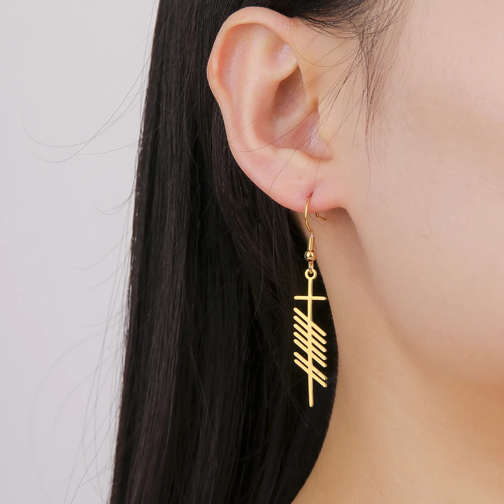 Dawapara antike irische Ogham-Ohrringe für Frauen, nordischer Baum, Alphabet, Anhänger, Stärke, Weisheitssymbol, Edelstahl-Schmuck – Detail 9