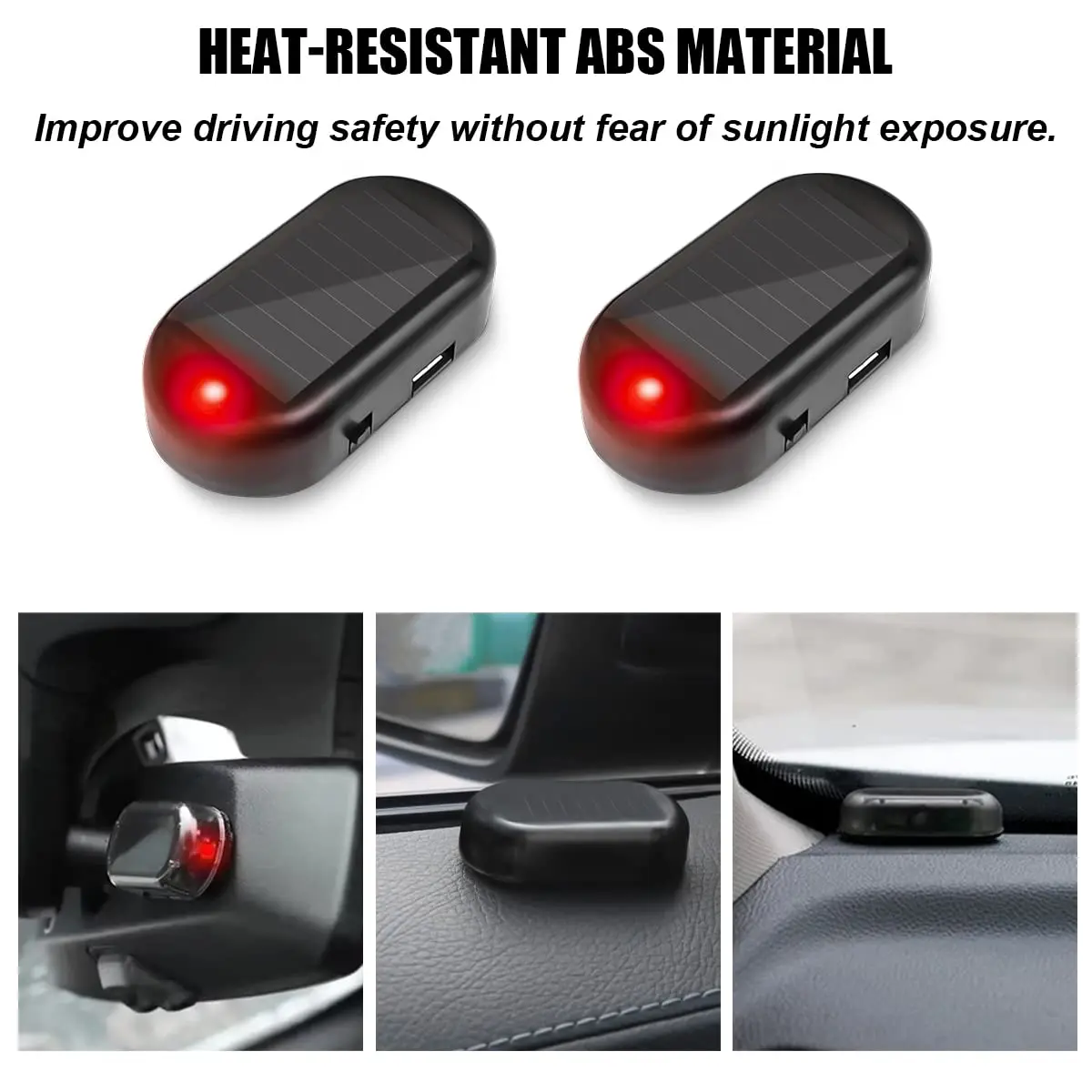 Car Solar Dummy Alarm Anti-Theft LED Flash Light Safety Warning Lights with USB Port Universal Car Accessory.