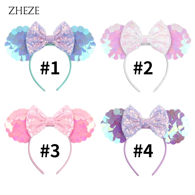 2024 neue Meerjungfrau Maus Ohren Stirnband Für Mädchen 5 "Bogen Haarband Kinder Party Cosplay DIY Haar Zubehör Handwerk – Detail 13