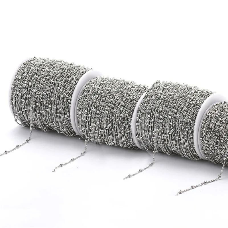 2–50 m/Rolle Satellitenkette aus Edelstahl 304, flache Kabelverbindung, Perlen-Satellitenketten, Großpackung für die Schmuckherstellung, DIY-Handwerk