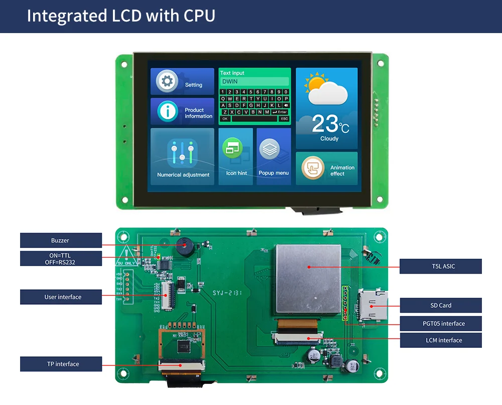 DWIN 800*480 Ƶ̳ ÷, RS232/TTL HMI Һ ġ г, ESP32 ȭ, LCD , Ʈ UART TFT , 5 ġ,  