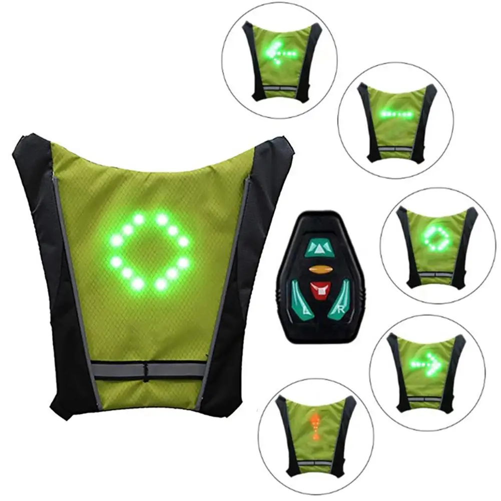 Cycling Wireless Remote Control Warning Vest LED Light Turn Signal Light Backpack Vest Reflective Safety For Night Hiking reflective safety vest