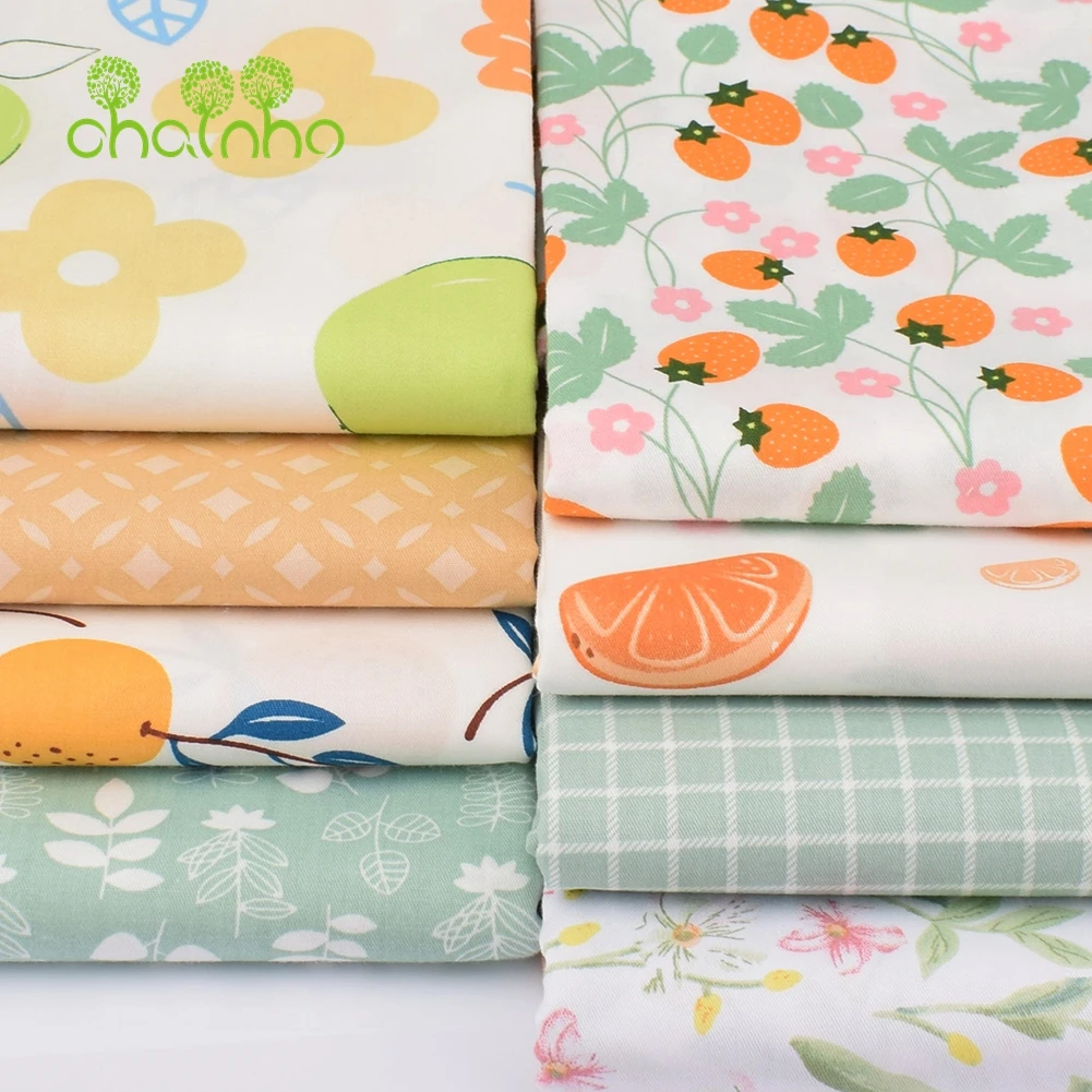 Chainho,Printed Twill Weave Cotton Fabric,DIY Sewing Quilting Material,Patchwork Cloth,8 Designs Fruits Series,2 Sizes,15C232