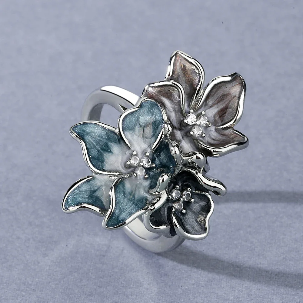 925 Silver Women's Ring Simple Flower Ring Light Color Epoxy Jewelry Handmade Enamel Women's Wedding Jewelry silver rings,silver ring,wedding rings