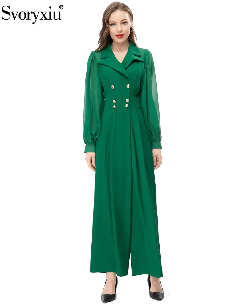 

Svoryxiu Designer Elegant Women Fashion Black Color Office Workwear Jumpsuits Suit Collar Long Sleeve Wide Leg Romper Bodysuit