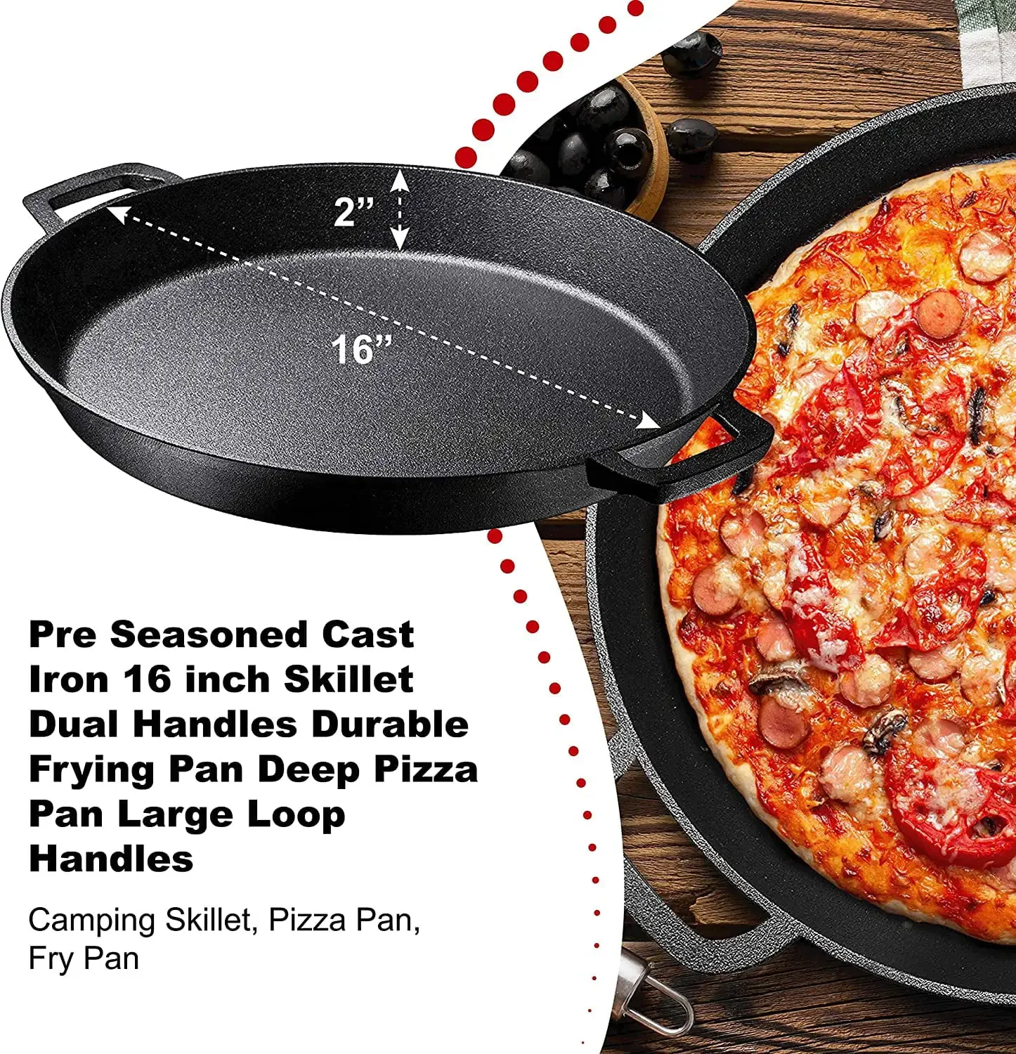 Pre Seasoned Cast Iron 12 inch Crepe Pan Set - 5 Piece Kitchen Pancake