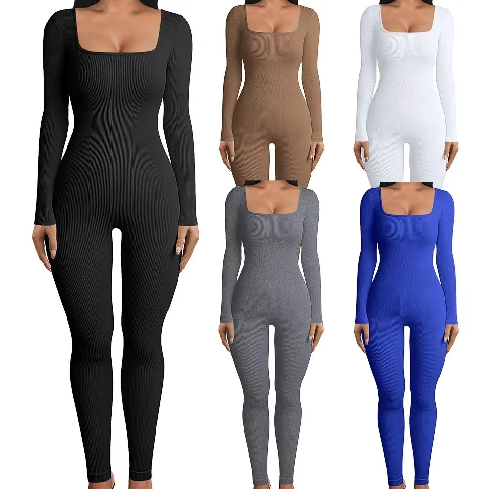 Mono-de-punto-acanalado-para-mujer-ropa-de-manga-larga-con-cuello ...