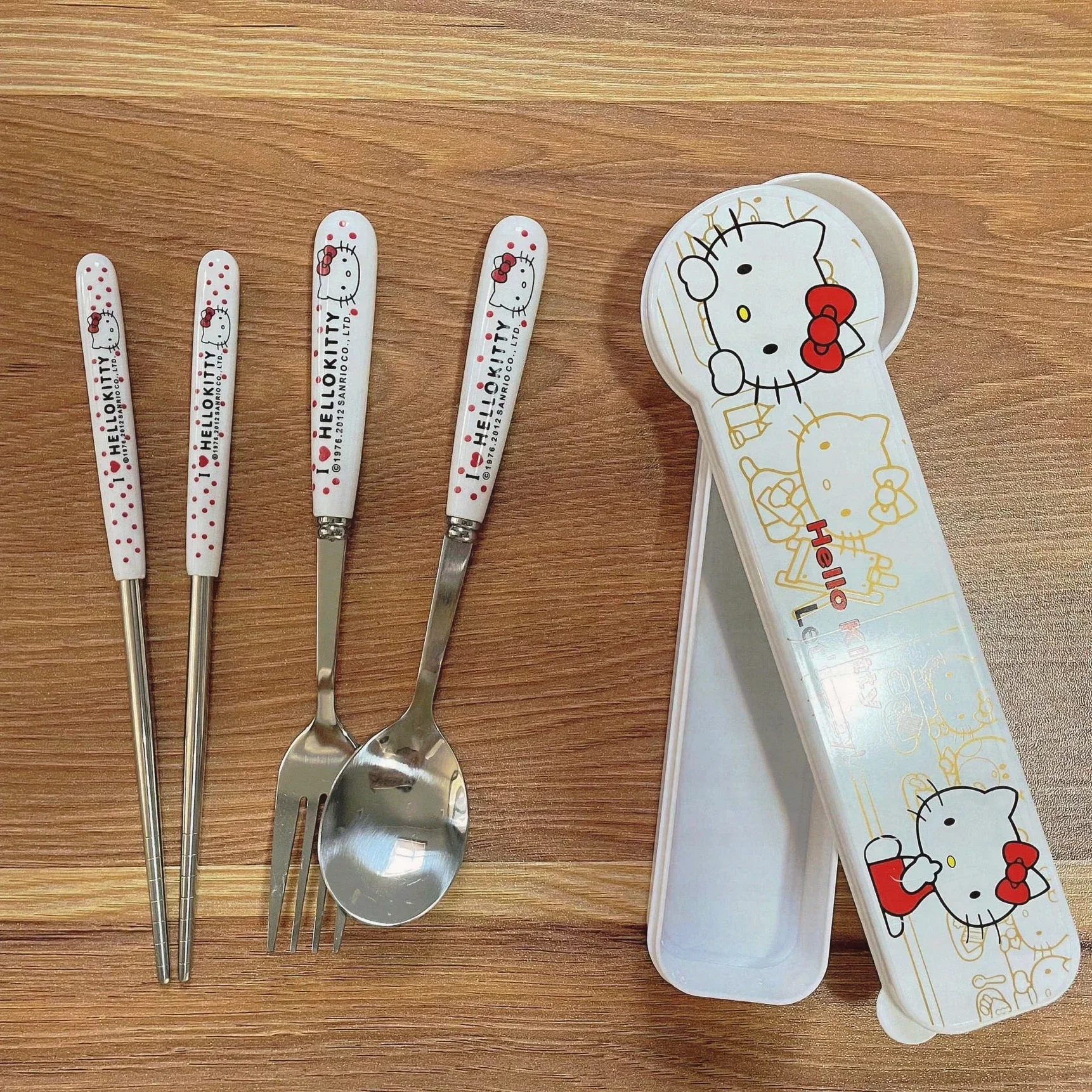 Cartoon Cute Hello Kitty High Appearance Chopsticks Spoon Set stainless steel Student Office Worker Portable Tableware Travel 4