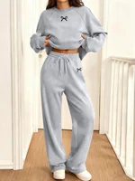 Ensemble ample à imprimé graphique avec nœud pour femme, vêtement de sport à col rond, deux pièces, fitness, jogging, mode automne et hiver 2026 2