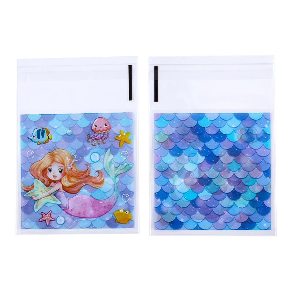 50pcs Opp Plastic Bag Self Adhesive Ocean Mermaid Transparent Plastic Bags Beads Jewelry Storage Packaging Gift Bag Card Holder