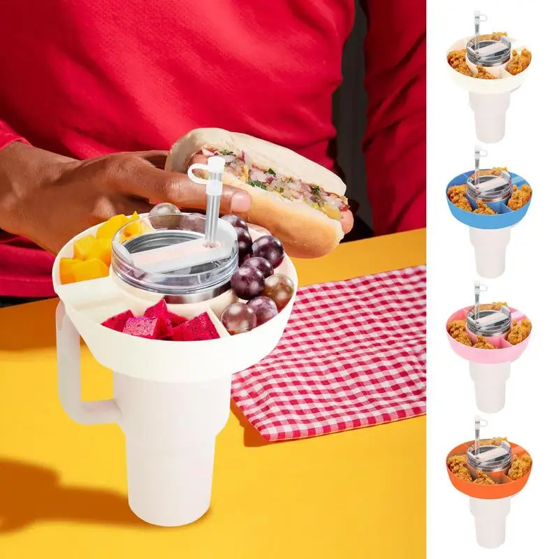 

Compartment Plate For Food 2 In 1 Reusable 40 Oz Food Cup Tray Snack Bowl With Straw Dessert Containers Tray Appetizer Plate
