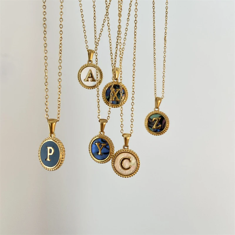 G&D New Original Gold Color Stainless Steel Vintage Letter Coin Pendant Necklace for Women Name Initial 26 Alphabet Jewelry Gift