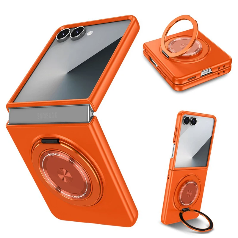 Magnetic Wireless Charging Hard Phone Case with Rotatable O Holder - Anti-Shock and Ultra Slim Design