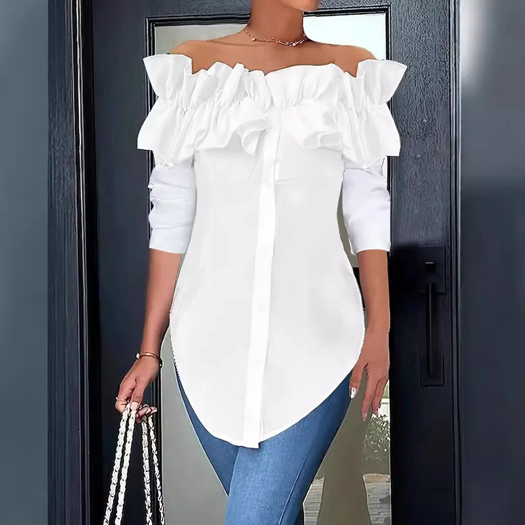 Spring Summer Sexy Off Shoulder Women Blouse Fashion Ruffle