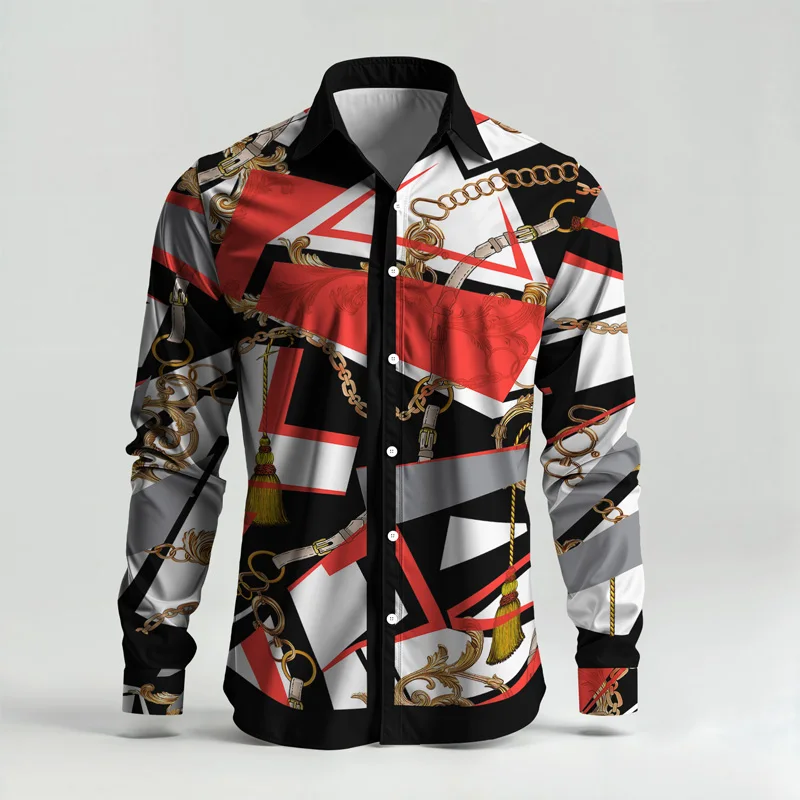 2025 Spring Summer Men Shirt Set Brand Print Fashion Printing Two Piece Set Mens Light Luxury Lightweight Party Long Sleeves_voghion.com