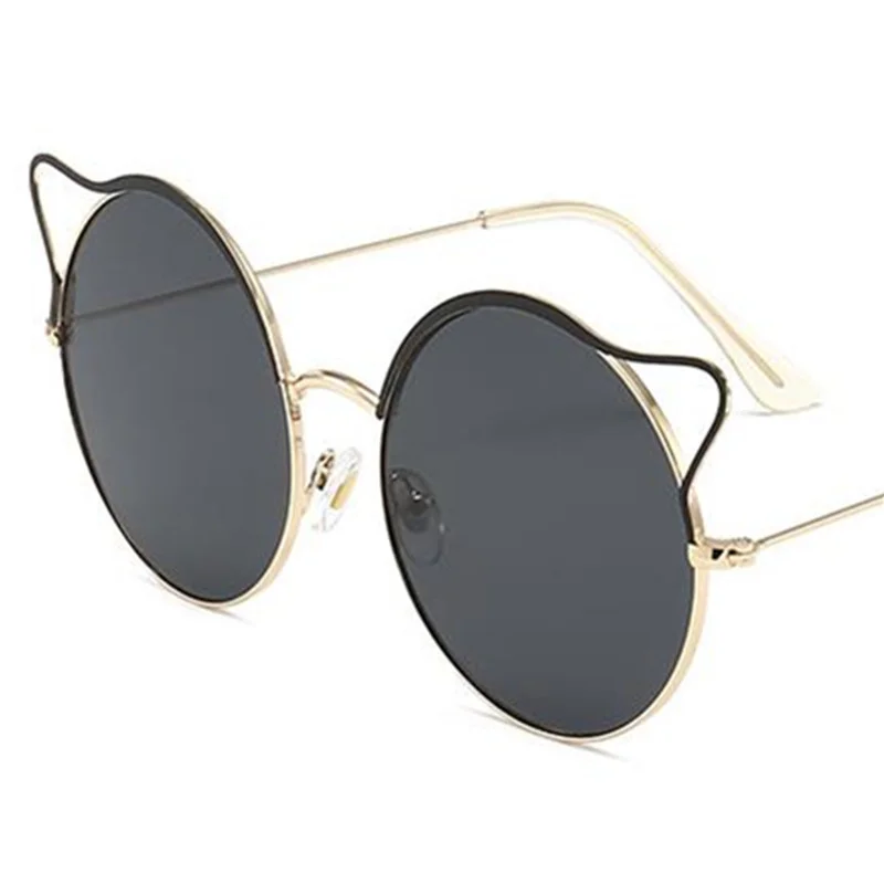 

NEW Sunglasses Women Cut Cat Ear Sun Glasses Anti-UV Spectacles Round Frame Eyeglasses Alloy Ornamental Simplity Goggle