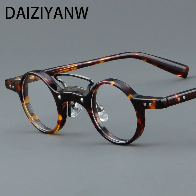 

Retro Acetate Eyeglass Frames Women Men Fashion Small Size Round Spectacles Frame Trend Rivet Myopia Glasses