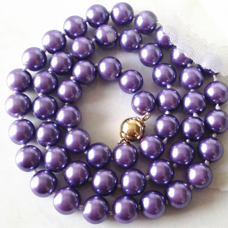 

New Fashion 8mm Purple South Sea Shell Pearl Necklace Pearl Beads Women Jewelry Rope Chain Natural Stone 18Inch Girls Gifts
