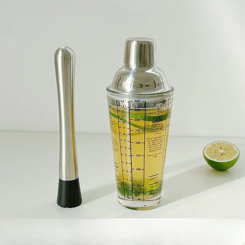 Cocktail Shaker 400ml Glass Transparent Cup Mixing Wine Glass Party Bar Bartender Hand Stainless Steel Tools
