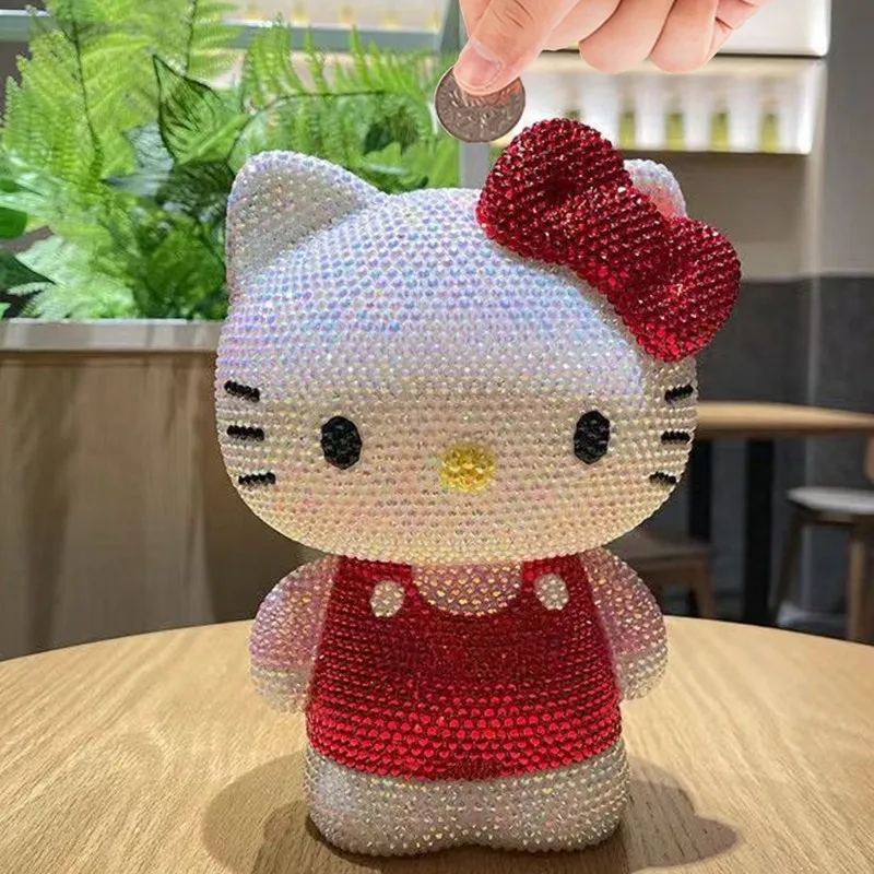 Sanrio Kuromi 헬로 키티 DIY 돼지 저금통 다이아몬드 스틱 공예 키트 글로우 인 더 다크 디자인의 수지 입상 Anime Collectible G