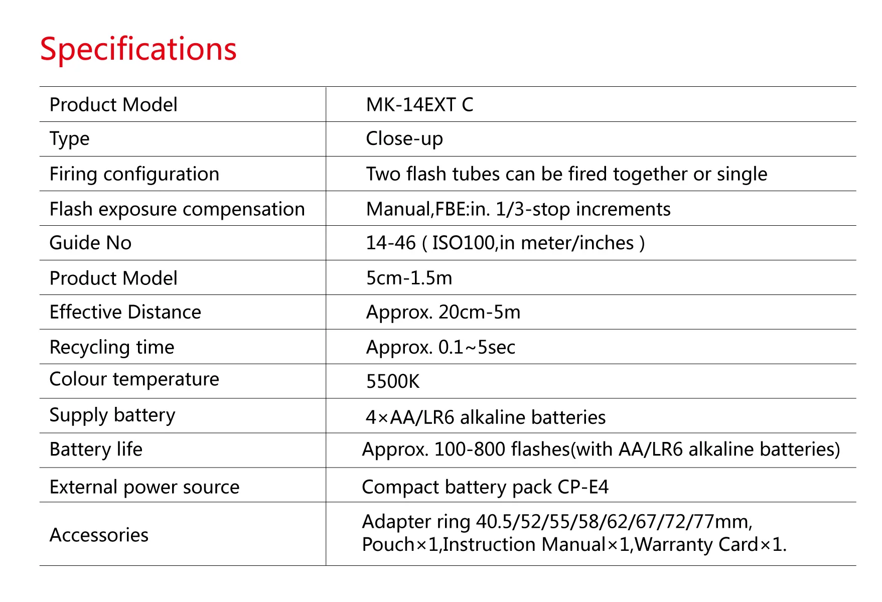 MEIKE MK-14EXT Ring Flash E-TTL Macro LED Ring Speedlite for Canon 550D/ 760D/