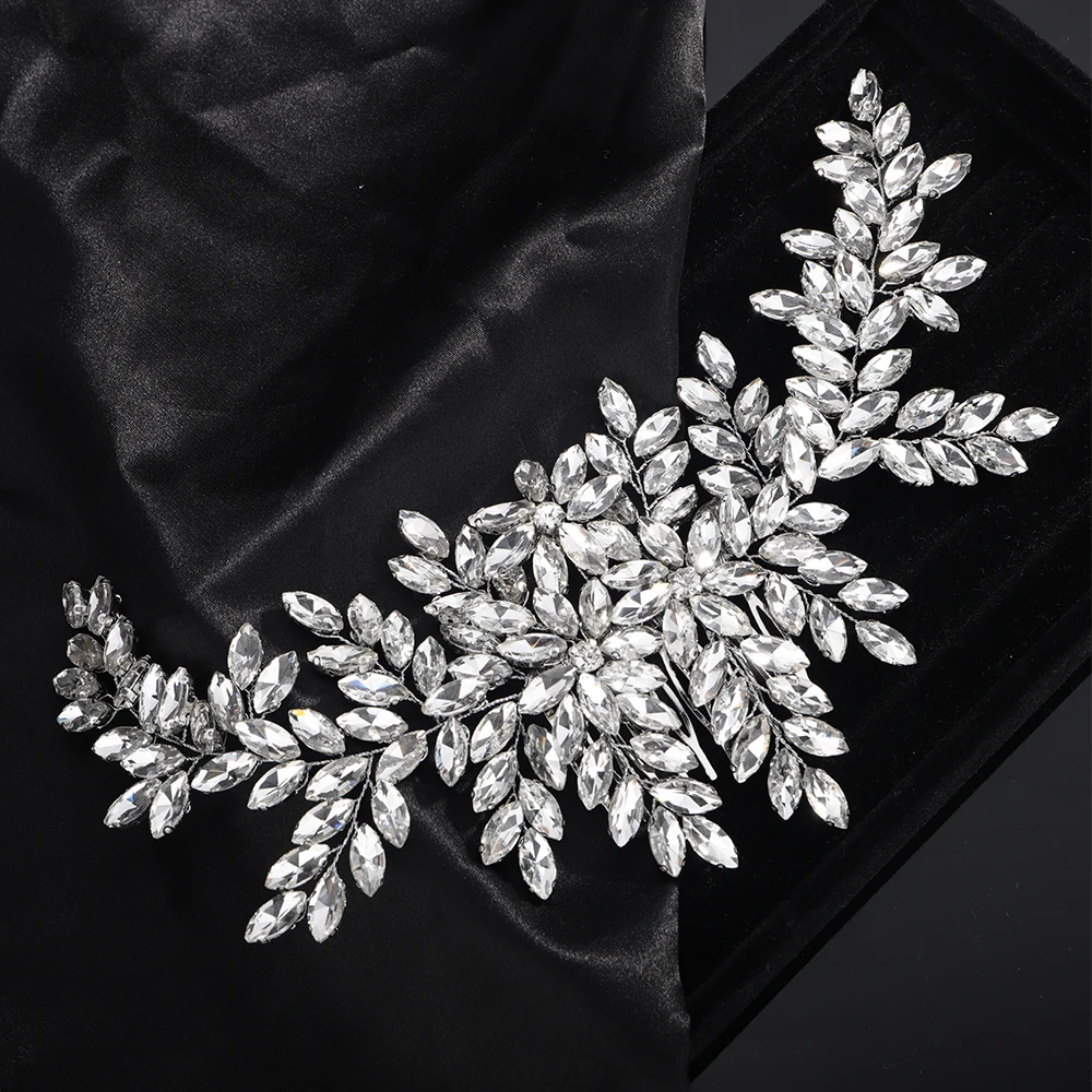 Bridal Hair Accessories Luxury Pink Rhinestone Bridal Hair Comb Headband Handmade Wedding Headpiece for Women Party Bridesmaid Tiaras