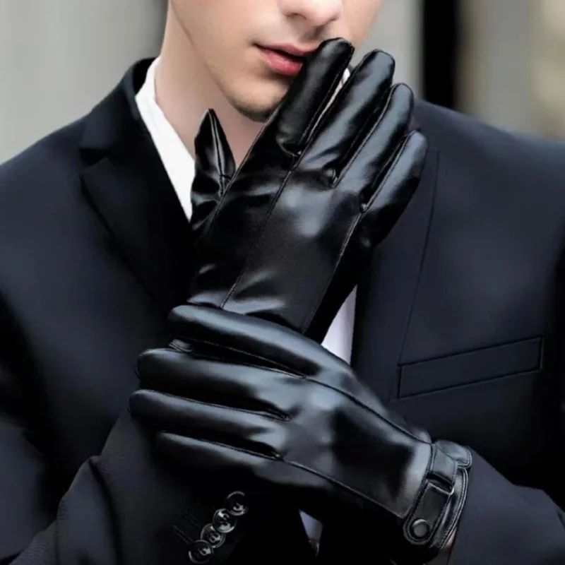 Winter Gloves Men Genuine Leather Warm Touchscreen Gloves Outdoor Cycling Real Sheepskin Warm Driving Motorcycle