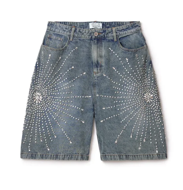 Denim shorts American Harajuku rhinestone printed high-waisted summer