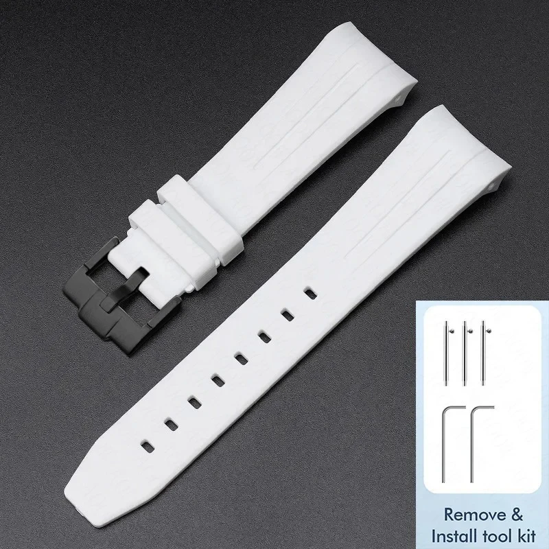 Waterproof Quick Release Rubber Watch Strap with Stainless Steel Buckle - 22mm, Curved End Design