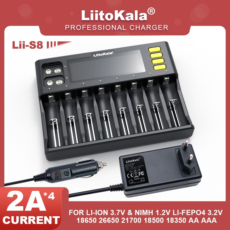 Bộ sạc pin Liitokala Lii-S8 Li-Ion 3.7v Nimh 1.2v Li-Fepo4 3.2v dành Bộ sạc pin Liitokala Lii-S8 Li-Ion 3.7v Nimh 1.2v Li-Fepo4 3.2v dành