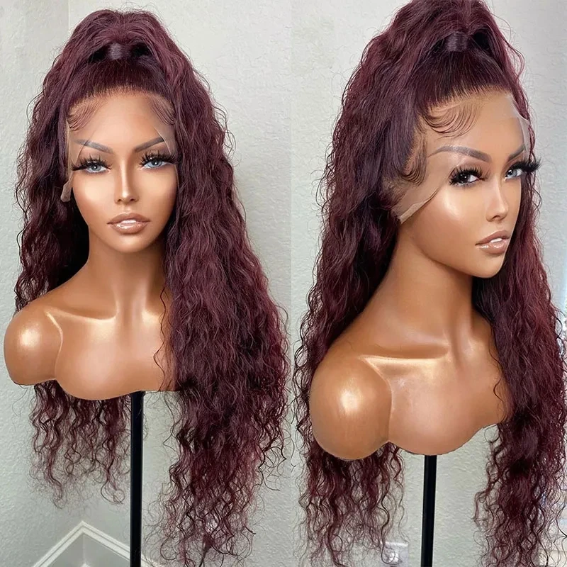 

99J Wine Red Burgundy Synthetic Lace Front Wig Deep Curly High Quality Heat Resistant Fiber Preplucked Baby Hair For Women