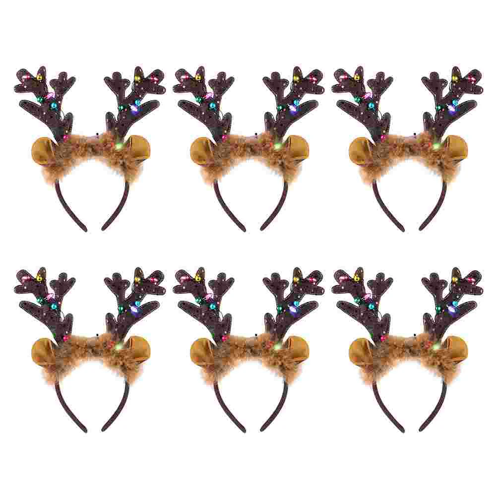 

6 Pcs Antler Headband Kids Hair Hoops Headdresses LED Wear Antlers Headbands Chic Decor Cloth Glowing Light Child Xmas Unique