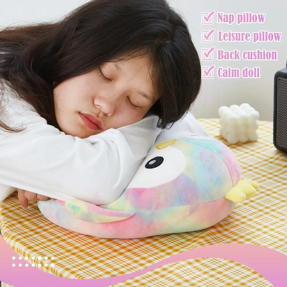 33cm Rainbow Penguin Throw Pillow Cute Plush Colorful Sloth Pillow Stuffed Animals Sleeping Soft Doll Toys Gifts for Girls 3