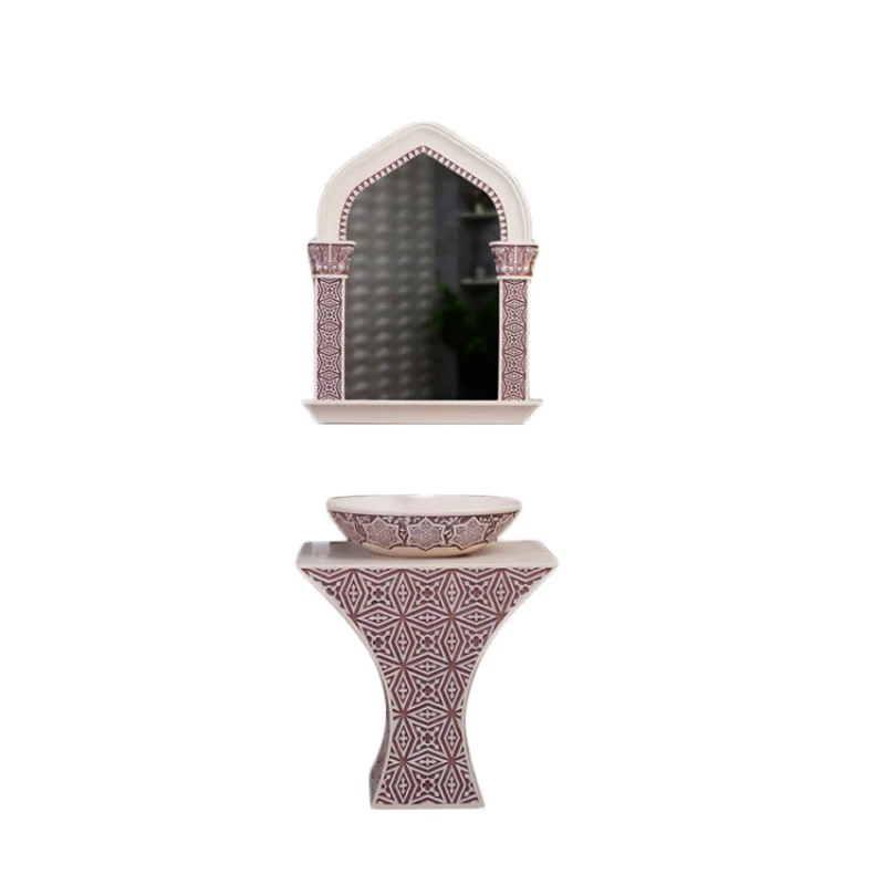 

Luxury Hotel Freestanding Hand Wash Basin Solid Surface Artificial Stone Basin Bathroom Sinks With Mirror